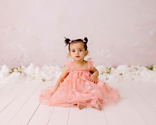 Floral Tulle Party Dress - Peach