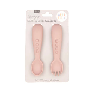 Silicone comfy grip cutlery – Spoon + Fork Set - Dusty Pink