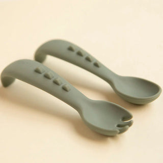 Silicone comfy grip cutlery – Spoon + Fork Set - Olive