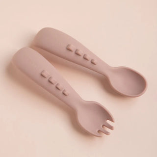 Silicone comfy grip cutlery – Spoon + Fork Set - Dusty Pink