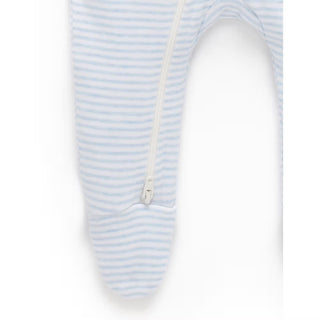 Zip Growsuit & Hat Set - Pale Blue Melange Stripe