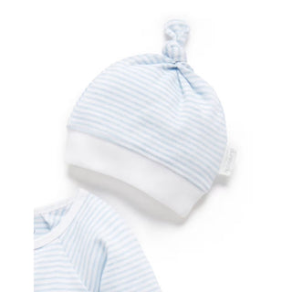 Zip Growsuit & Hat Set - Pale Blue Melange Stripe