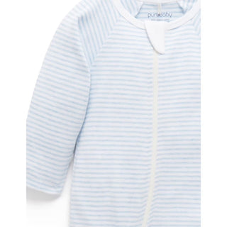 Zip Growsuit & Hat Set - Pale Blue Melange Stripe