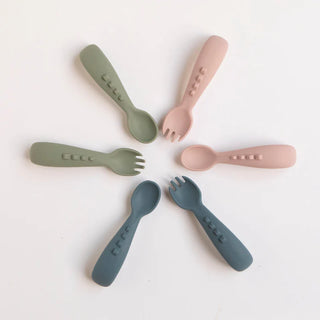 Silicone comfy grip cutlery – Spoon + Fork Set - Dusty Pink