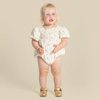 Lily Puff Sleeve Romper - Ecru Floral