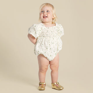 Lily Puff Sleeve Romper - Ecru Floral