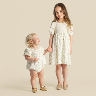 Lily Puff Sleeve Dress - Ecru Floral