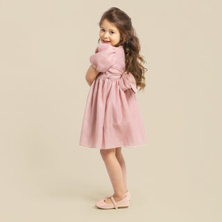 Noa Puff Sleeve Bow Back Dress - Blush
