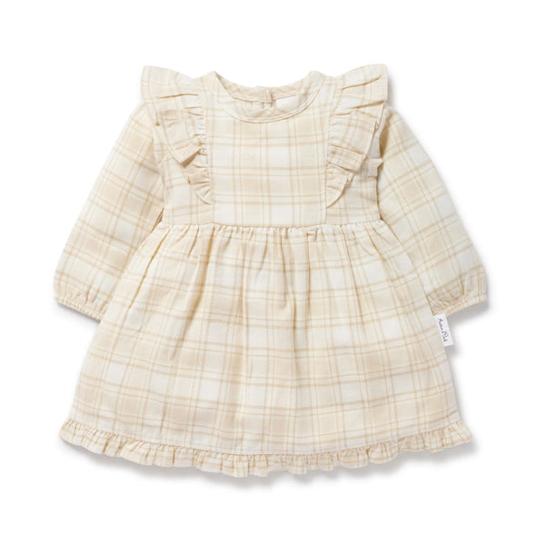 Beige Plaid Ruffle Dress