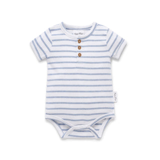 Blue Stripe Rib Henley Onesie