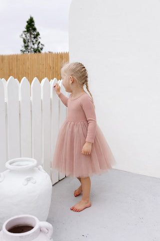 Dusty Pink Sparkles - Long Sleeve Tulle Dress