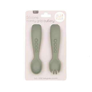Silicone comfy grip cutlery – Spoon + Fork Set - Olive