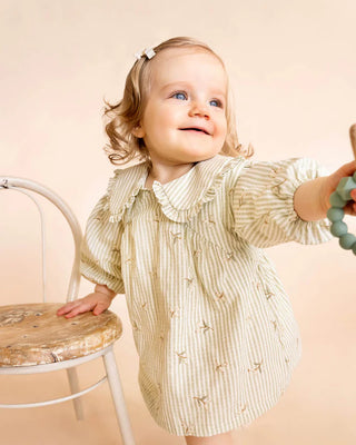 ORCHARD BLOOM EMB. STRIPE OVERLAY DRESS