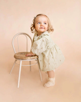ORCHARD BLOOM EMB. STRIPE OVERLAY DRESS