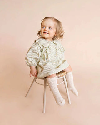 ORCHARD BLOOM EMB. STRIPE OVERLAY DRESS