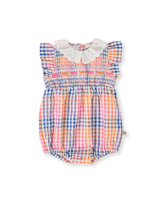 RAINBOW GINGHAM LANI SMOCKED ROMPER