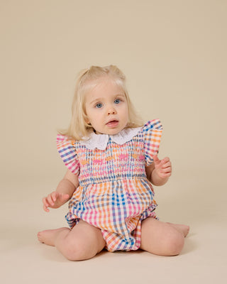 RAINBOW GINGHAM LANI SMOCKED ROMPER