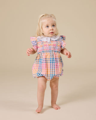 RAINBOW GINGHAM LANI SMOCKED ROMPER