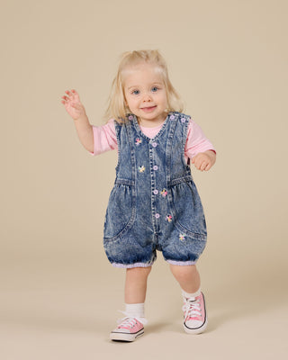 NINA PASTEL PETALS DENIM ROMPER