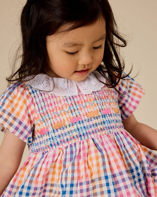 RAINBOW GINGHAM FLO SMOCKED DRESS