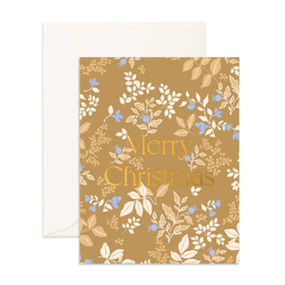 Merry Christmas Gold Holly Greeting Card