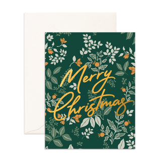 Christmas Green Holly Greeting Card