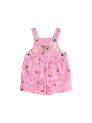 Pink Fruit Emoji Short Overalls