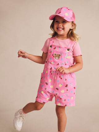 Pink Fruit Emoji Short Overalls