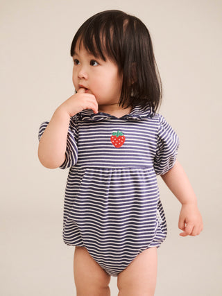 INK STRIPE RIB COLLAR ROMPER