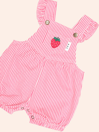 STRAWBERRY EMB STRIPE PLAYSUIT