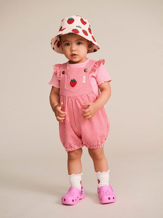 STRAWBERRY EMB STRIPE PLAYSUIT
