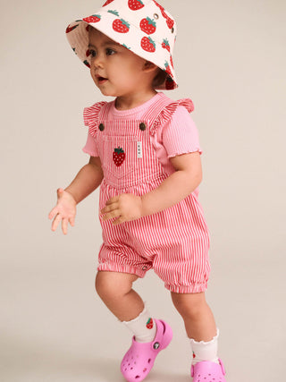 STRAWBERRY EMB STRIPE PLAYSUIT