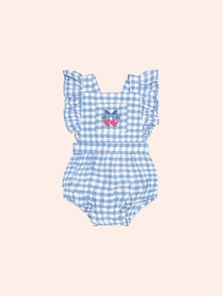 DUSTY BLUE GINGHAM BOW PLAYSUIT