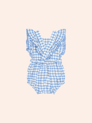 DUSTY BLUE GINGHAM BOW PLAYSUIT