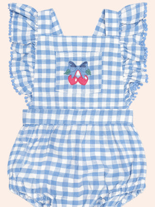 DUSTY BLUE GINGHAM BOW PLAYSUIT