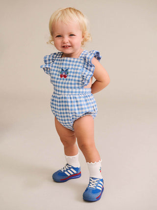 DUSTY BLUE GINGHAM BOW PLAYSUIT