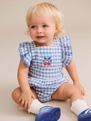 DUSTY BLUE GINGHAM BOW PLAYSUIT