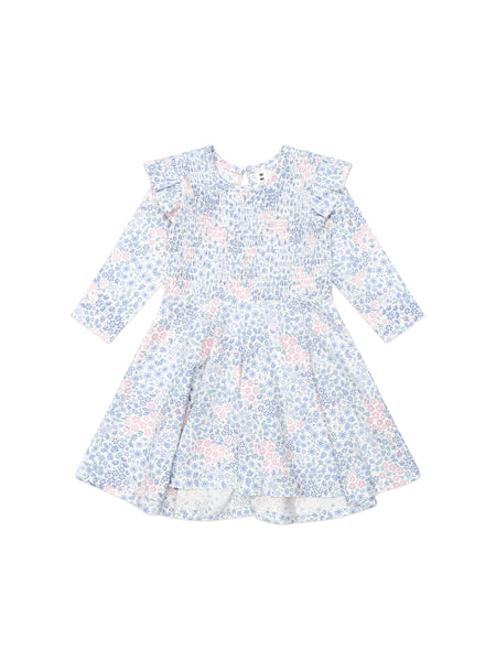 FLOWER GARDEN SHIRRED LONG SLEEVE DRESS