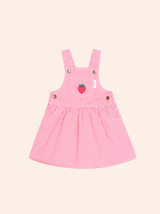 STRAWBERRY EMB STRIPE PINAFORE