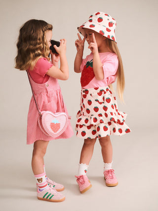 STRAWBERRY EMB STRIPE PINAFORE