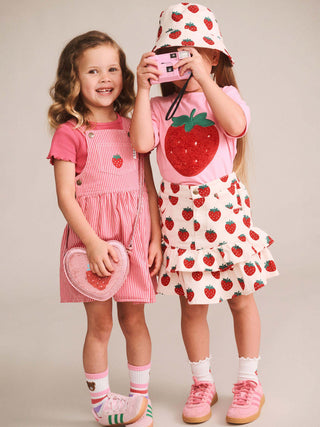 STRAWBERRY EMB STRIPE PINAFORE