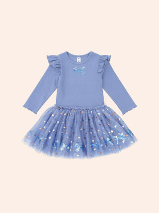 SEQUIN BOW TULLE DRESS
