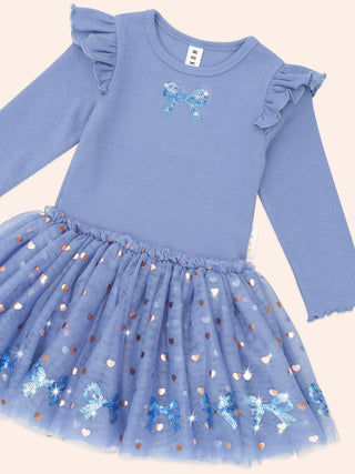SEQUIN BOW TULLE DRESS