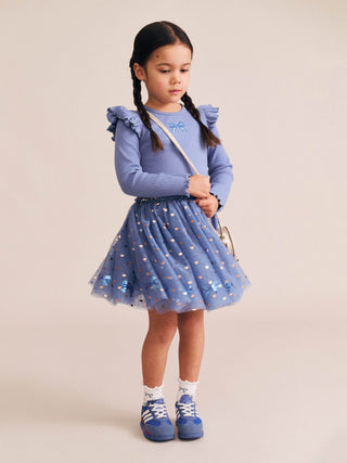 SEQUIN BOW TULLE DRESS