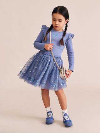 SEQUIN BOW TULLE DRESS