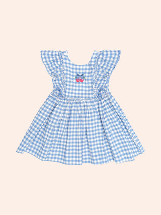 DUSTY BLUE GINGHAM BOW DRESS