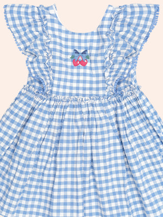 DUSTY BLUE GINGHAM BOW DRESS