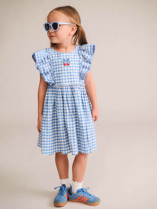 DUSTY BLUE GINGHAM BOW DRESS