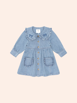 VINTAGE BOW COLLAR DENIM DRESS
