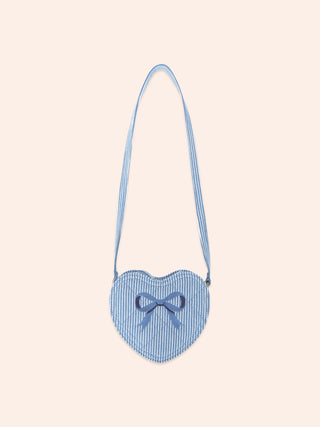STRIPE DENIM BOW HEART HANDBAG